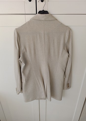 Bej Keten Düğmeli Kadın Blazer - Görsel 4