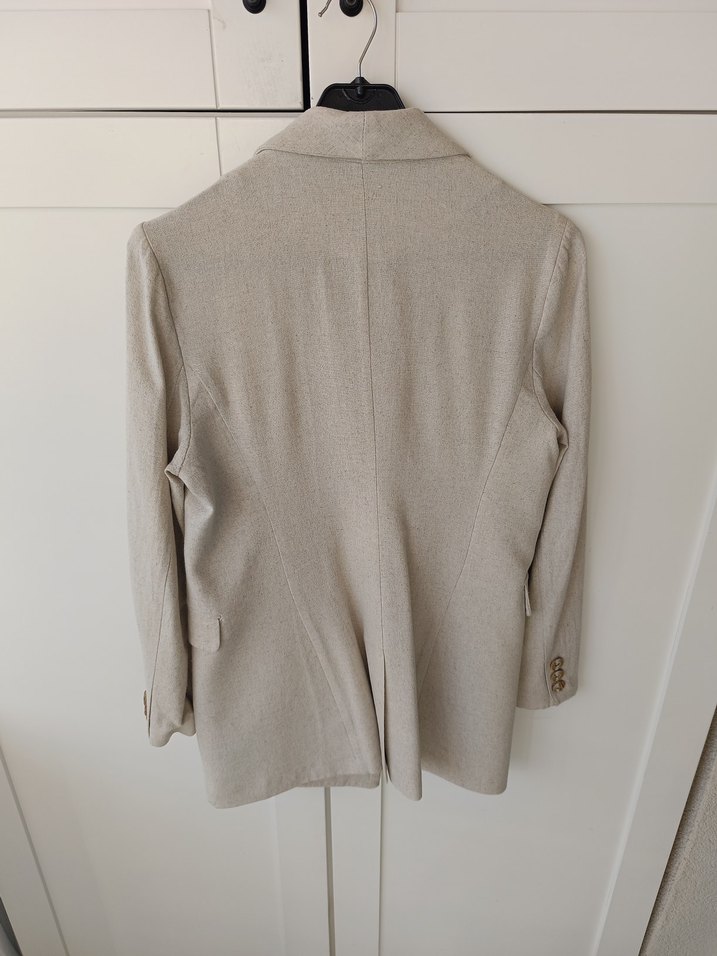 Bej Keten Düğmeli Kadın Blazer - Görsel 4