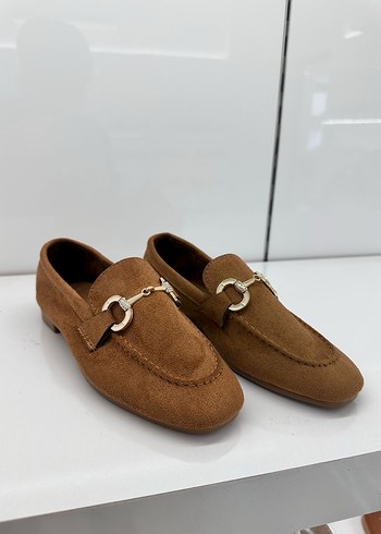 Klasik Tarz Kadın Taba Süet Loafer