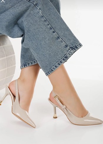 Zara Bej Rugan Tokalı Stiletto Kadın Topuklu Ayakkabı