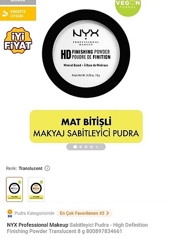 Beden Nyx Professional Makeup Pudra- 8 Gr Büyük boyudur.
