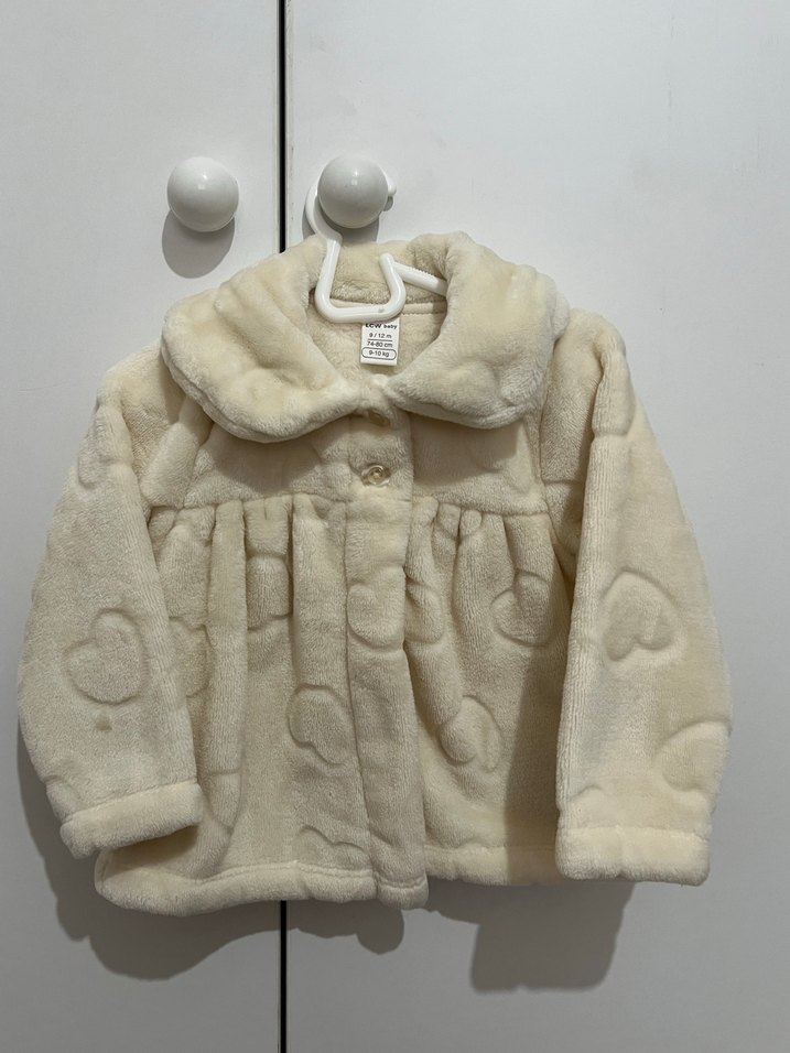 LCW Baby 9-12 Ay Baskılı Beyaz peluş kaban - Görsel 4