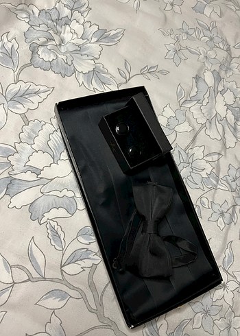 Siyah damat kuşak ve papyonu kol düğmeleri - Görsel 2