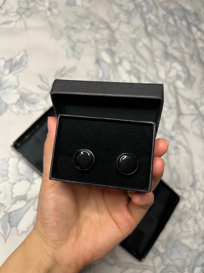 Siyah damat kuşak ve papyonu kol düğmeleri - Görsel 5