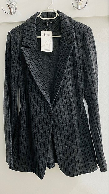 Çizgili gri blazer ceket