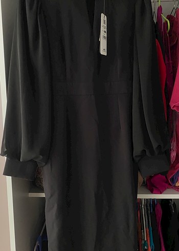 Uzun Kollu Siyah Kalem Elbise - Görsel 5