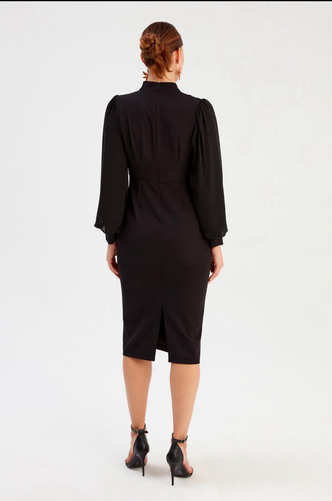 Uzun Kollu Siyah Kalem Elbise - Görsel 2
