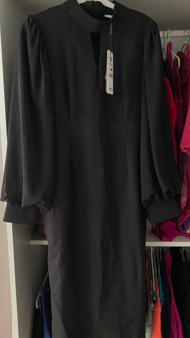 Uzun Kollu Siyah Kalem Elbise - Görsel 5