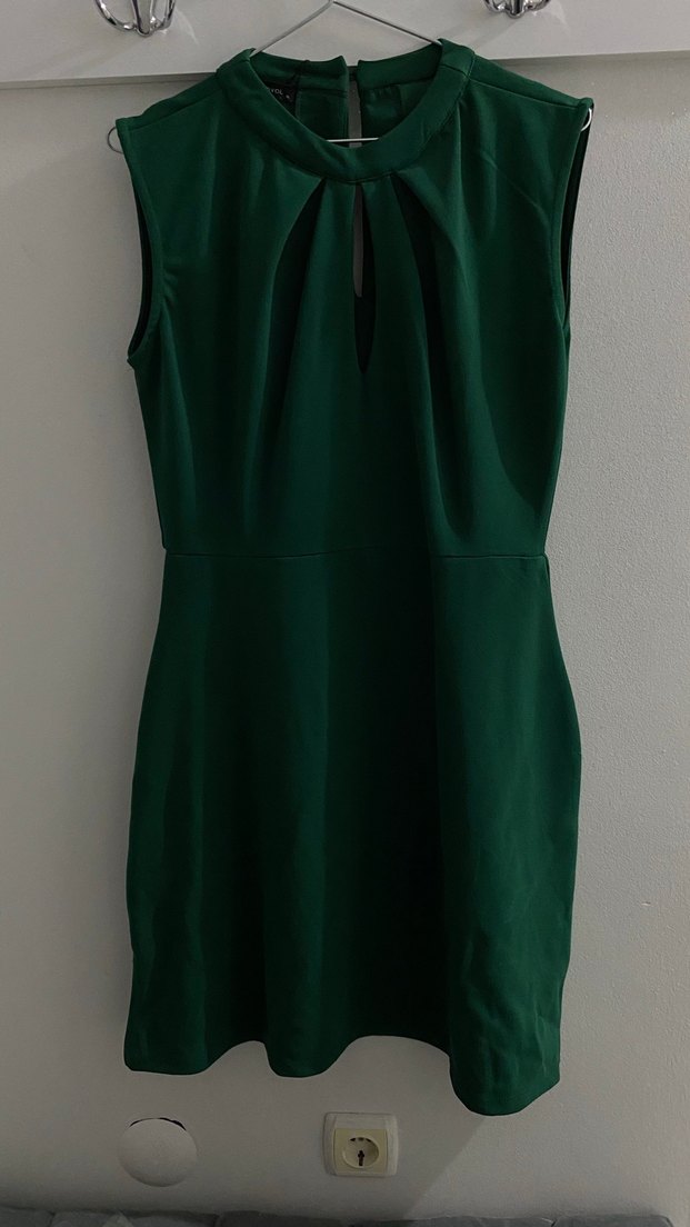 Yeşil Midi V Yaka Kolsuz Elbise - Görsel 2