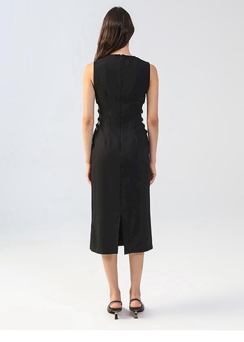 Siyah Drapeli Uzun Kadın davet Elbisesi - Görsel 6