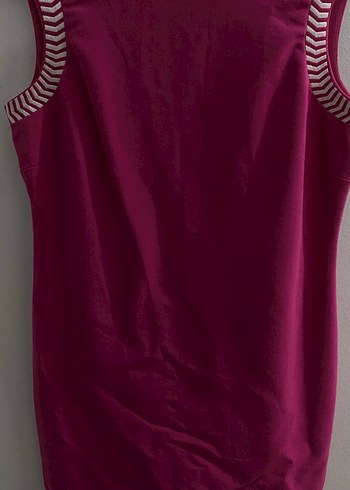 Pembe sırtı V Yaka Kolsuz Mini Kalem Elbise - Görsel 2