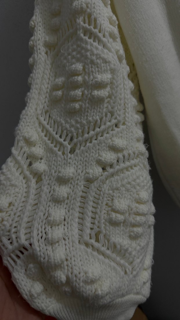 Beyaz Bohem Örgü Kadın Kazak - Görsel 2