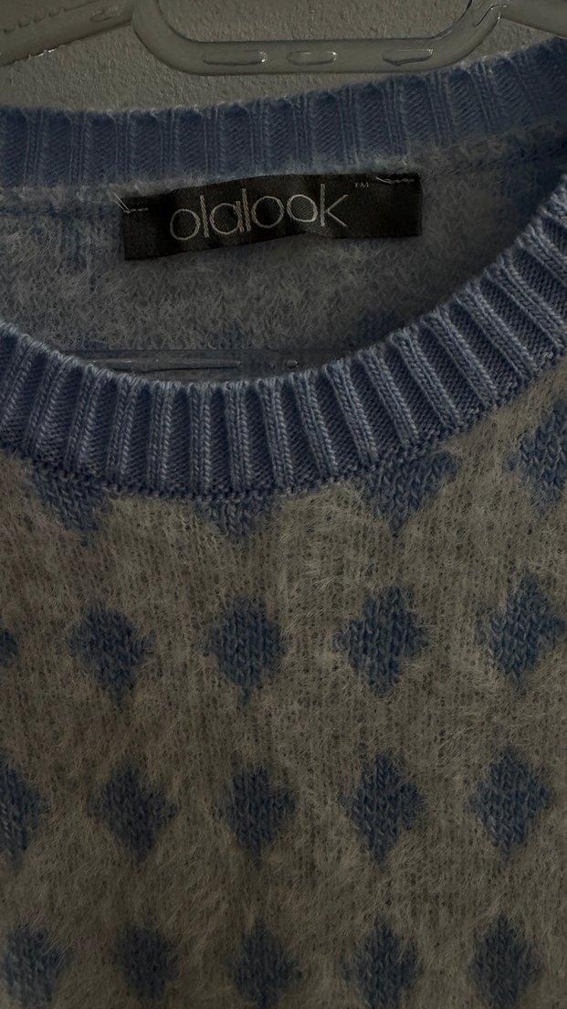 Kadın Mavi Örgü Yün Kazak - Görsel 2