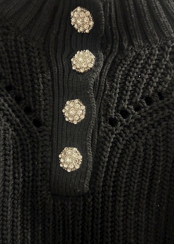 Düğmeli Siyah Triko Kadın Kazak - Görsel 2