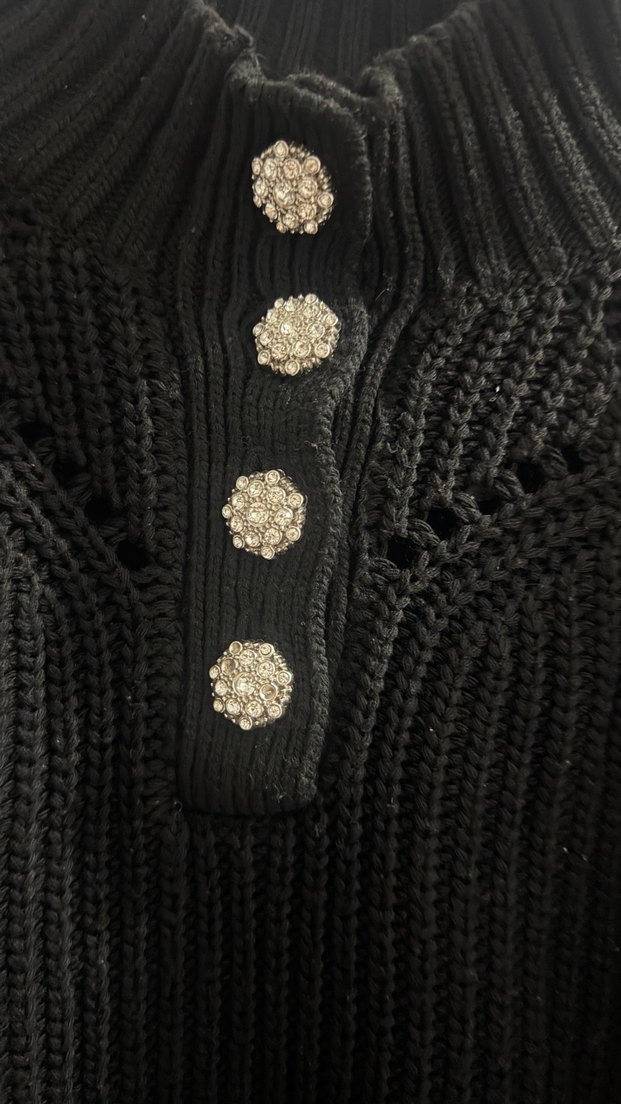 Düğmeli Siyah Triko Kadın Kazak - Görsel 2