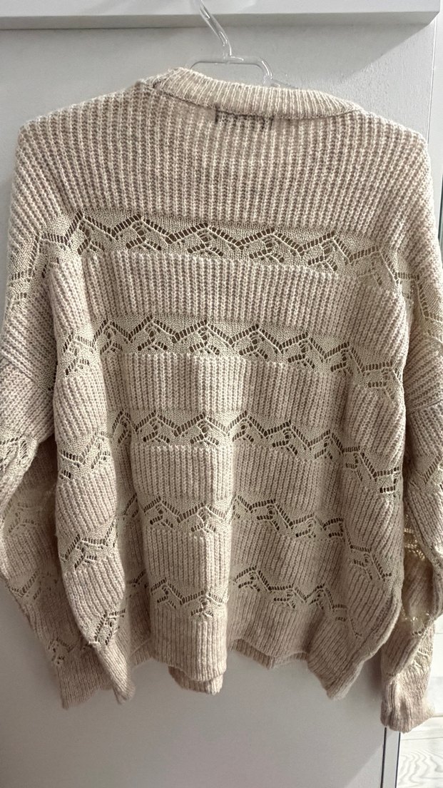 Bej Bohem Örgü Kadın Kazak - Görsel 4