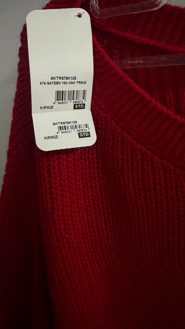 Kırmızı Kadın Triko tek omuz  Salaş Bluz - Görsel 5