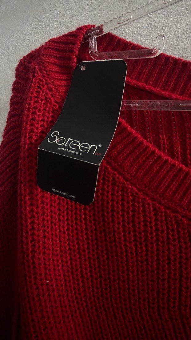 Kırmızı Kadın Triko tek omuz  Salaş Bluz - Görsel 2