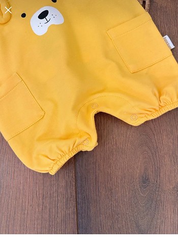 3-6 ay Şapkalı Sarı Örme Bebek Erkek Kısa Kollu Tulum Seti - Görsel 5