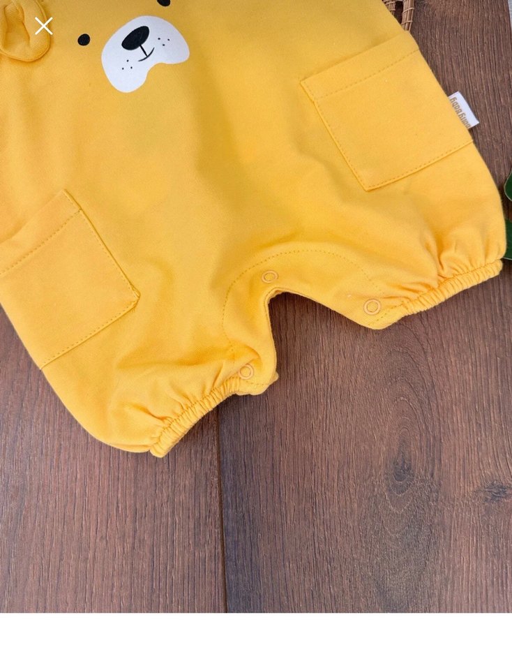 3-6 ay Şapkalı Sarı Örme Bebek Erkek Kısa Kollu Tulum Seti - Görsel 5