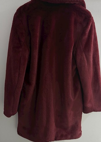 Bordo Kadın Midi Boy Kürk Detaylı Mont - Görsel 2