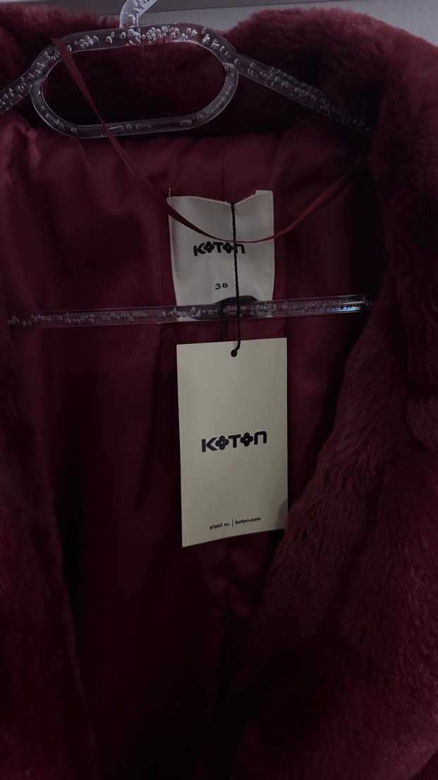 Bordo Kadın Midi Boy Kürk Detaylı Mont - Görsel 3