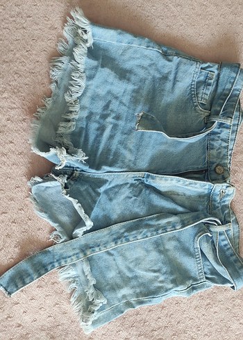 Yoyoso Kadın Mavi Bel Bağcıklı Mini Denim Şort