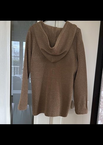 BEYMEN Kadın Taba Örgü Kapüşonlu simli kalın ceket - Görsel 4