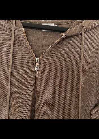 BEYMEN Kadın Taba Örgü Kapüşonlu simli kalın ceket - Görsel 3