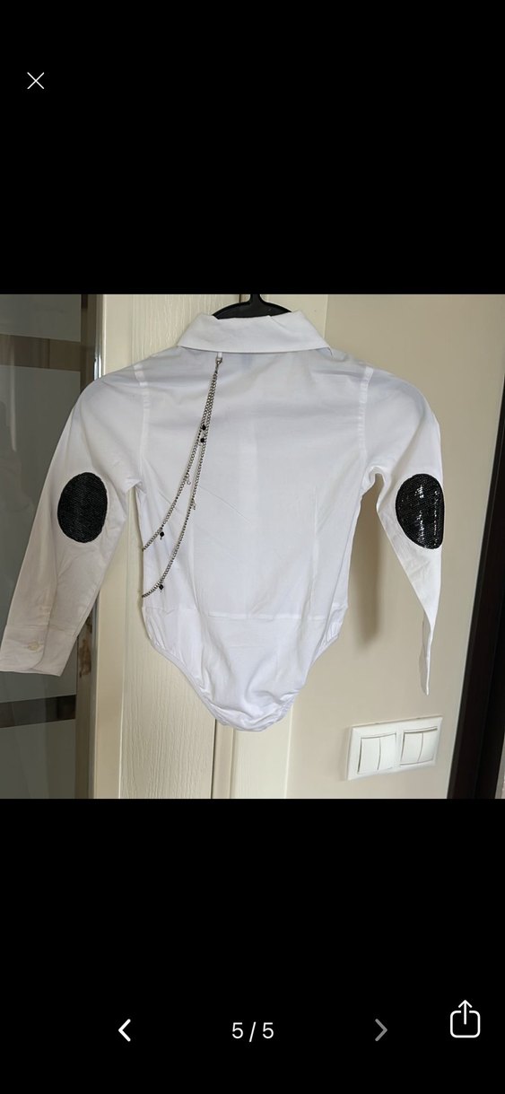 TYESS Kız Çocuk Zincir Detaylı Beyaz Gömlek Body - Görsel 5