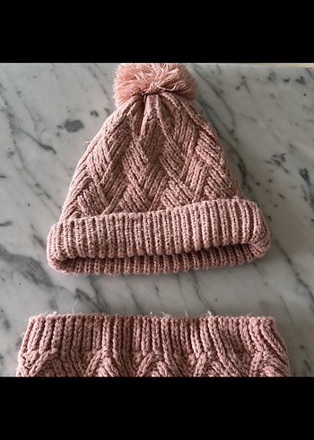 ZARA Pembe Örgü Çocuk Bere ve Boyunluk Seti - Görsel 2