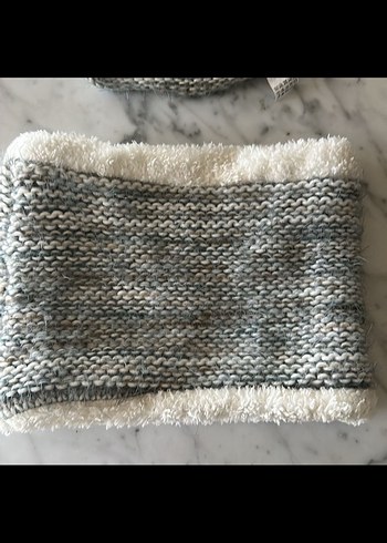 ZARA Gri-krem Kız çocuk Örgü Çocuk Bere ve Boyunluk Seti - Görsel 6