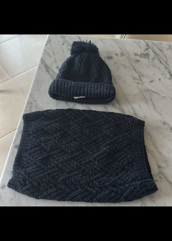 ZARA lacivert Kız çocuk Örgü Bere ve Boyunluk Seti - Görsel 2