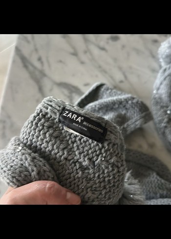 ZARA Gri Örgü kız çocuk Bere ve Atkı Seti - Görsel 6