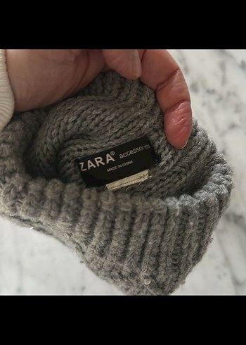 ZARA Gri Örgü kız çocuk Bere ve Atkı Seti - Görsel 4