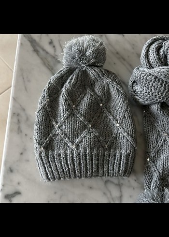 ZARA Gri Örgü kız çocuk Bere ve Atkı Seti - Görsel 2