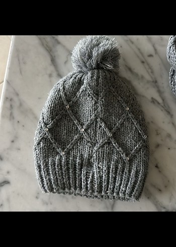 ZARA Gri Örgü kız çocuk Bere ve Atkı Seti - Görsel 3