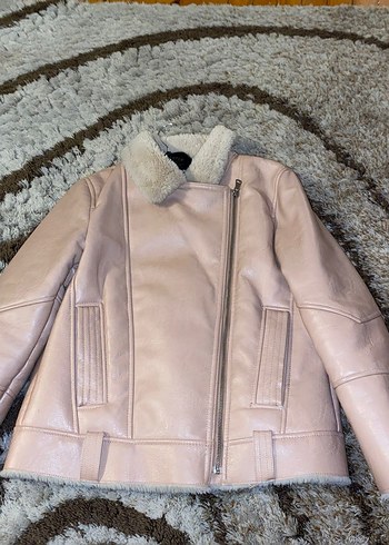 Bej Deri Ceket, Kürk Detaylı, Midi Boy - Görsel 4