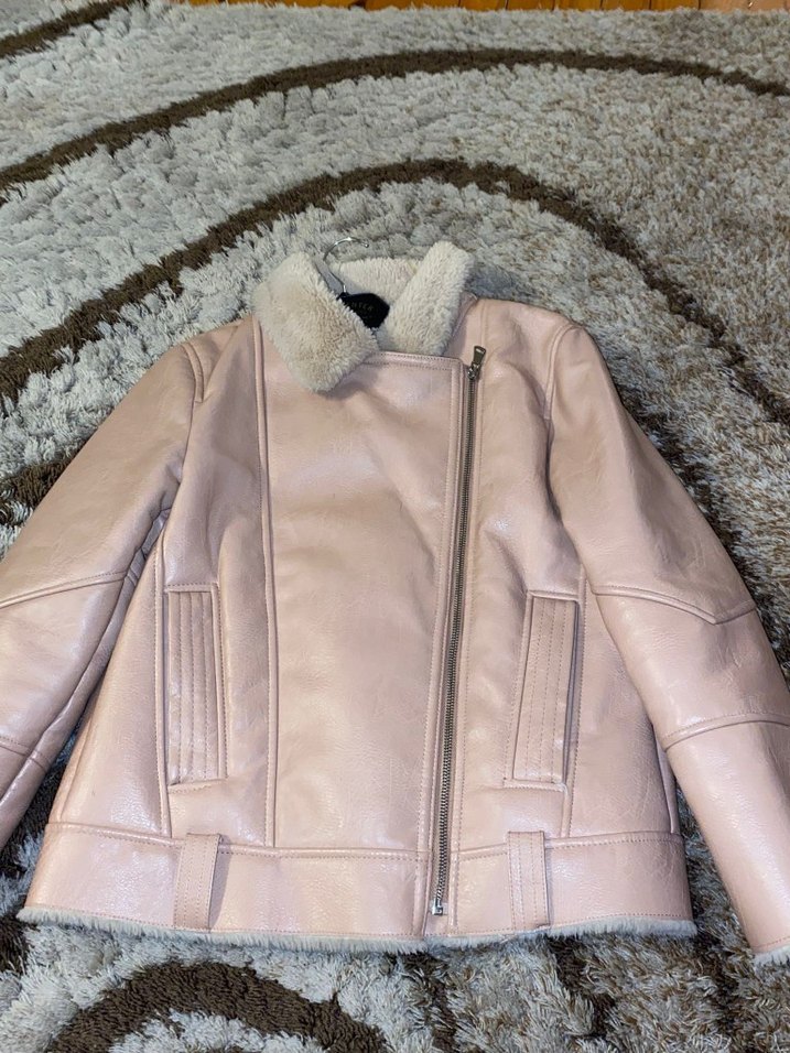 Bej Deri Ceket, Kürk Detaylı, Midi Boy - Görsel 4