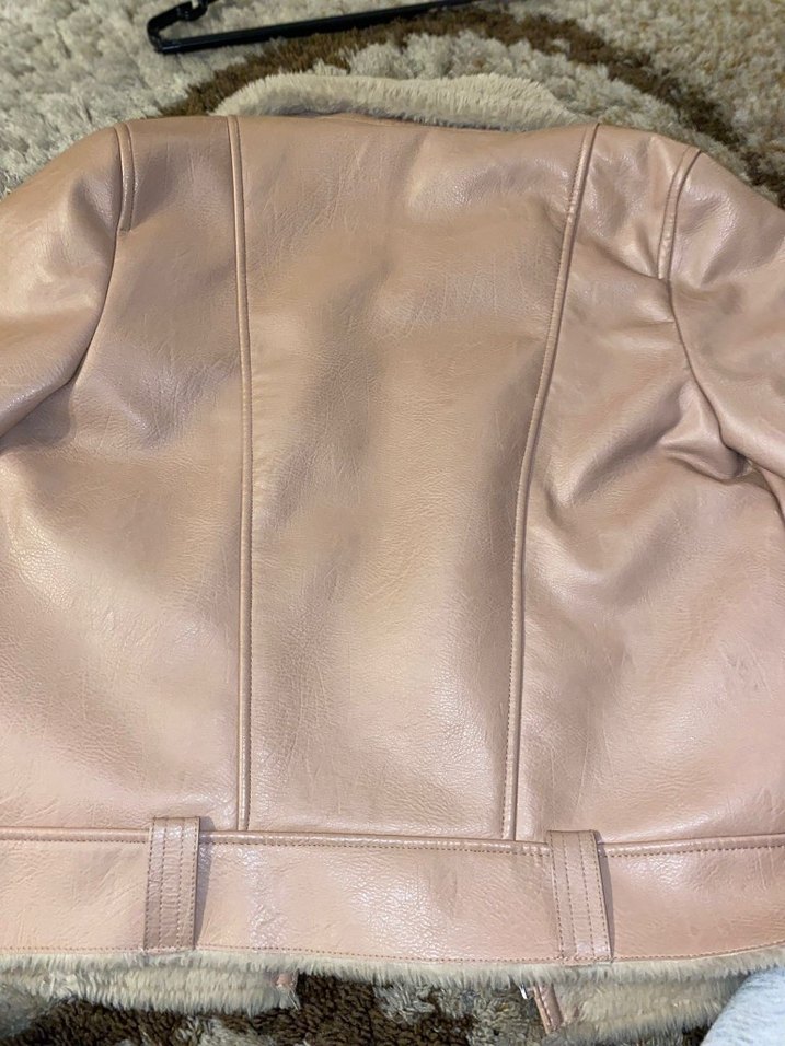 Bej Deri Ceket, Kürk Detaylı, Midi Boy - Görsel 3