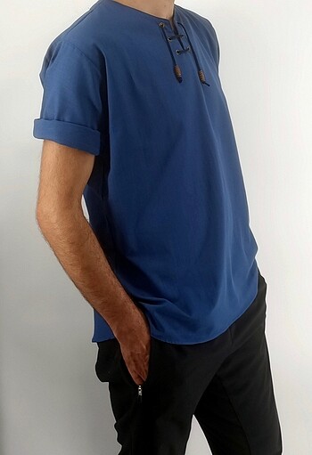 İpli keten t-shirt