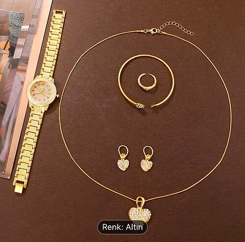 Beden altın Renk 6 parça takı seti