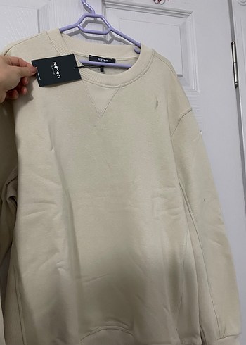 Kadın Beyaz Pamuklu Salaş Sweatshirt