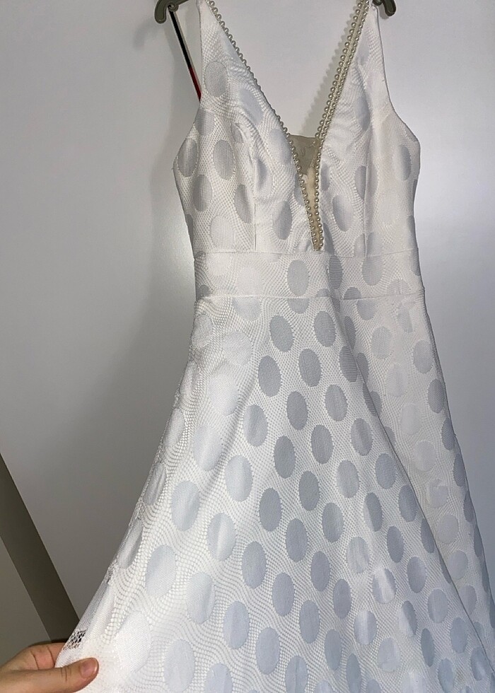 Beyaz danteli elbise - Görsel 4