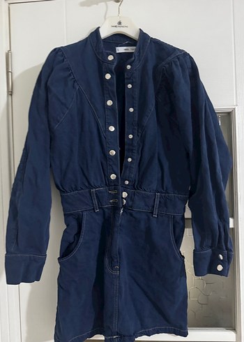 Düğmeli Lacivert Kadın Denim kot elbise