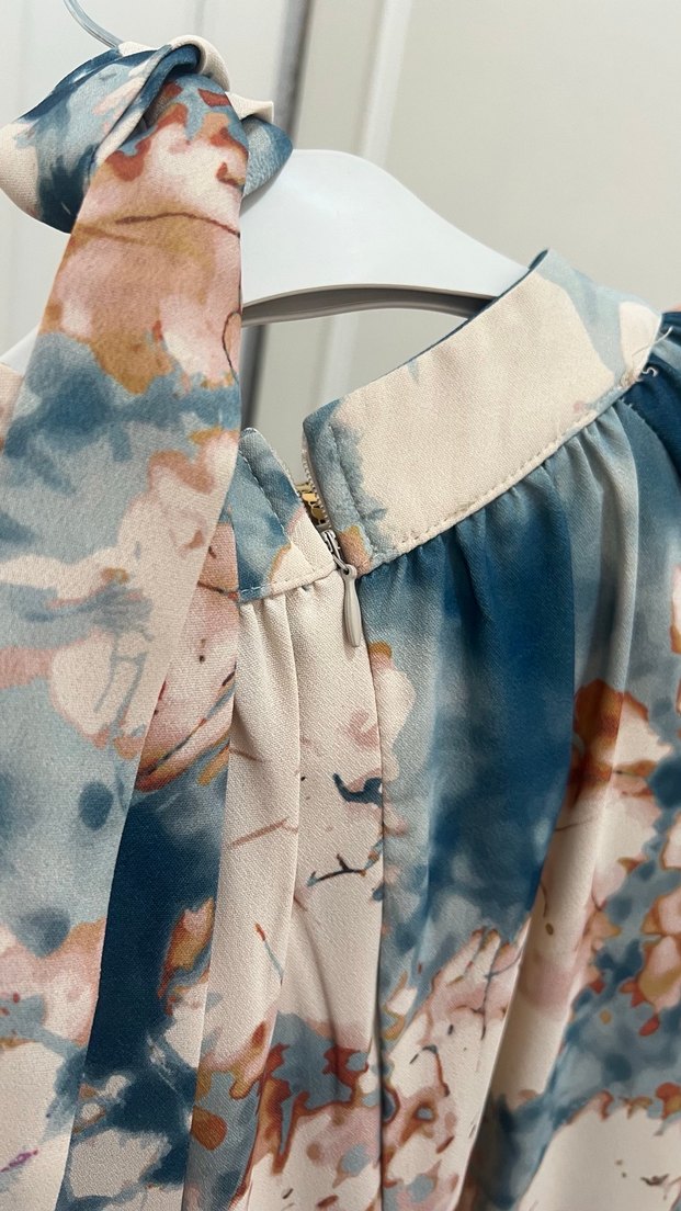 Uzun Kol Bağlama Desenli Bohem Elbise - Görsel 3