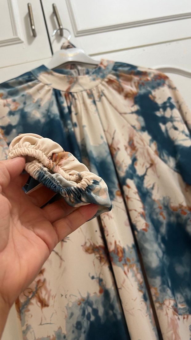 Uzun Kol Bağlama Desenli Bohem Elbise - Görsel 2