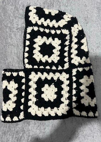 Siyah Örgü Bohem Kadın Balaklava - Görsel 2