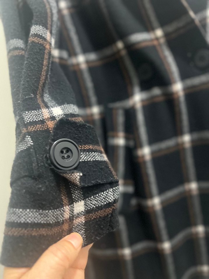 Gri Ekose Düğmeli Midi Kadın Kaban - Görsel 3