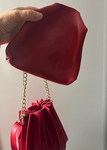 Kırmızı Zincir Detaylı  deri Kadın Çanta - Görsel 4